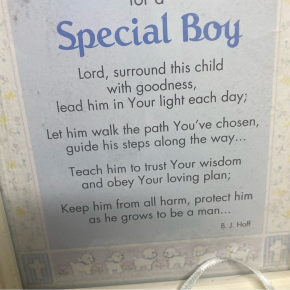 Baby Boy Baptismal Prayer Framed 8” x 6” Photo & Mini Ceramic Baby Boy Booties - Picture 4 of 10